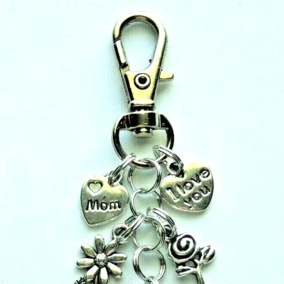 NWT Mom Mother Silver Purse Charm Key Chain Ring Engraved Heart Love Mama Floral - Picture 4 of 6